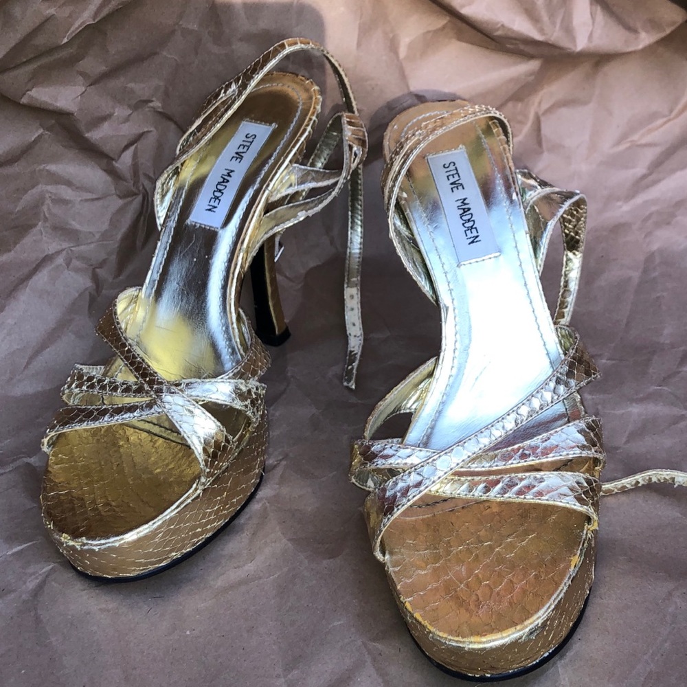 Gold Python/Snakeskin Texture Platform Heels - image 1